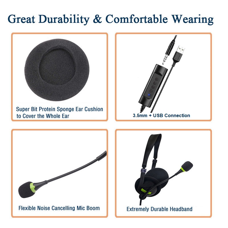 iLead Computer headset, Adjustable Wired Headphones with Microphone For Laptop, Desktop - Image 2