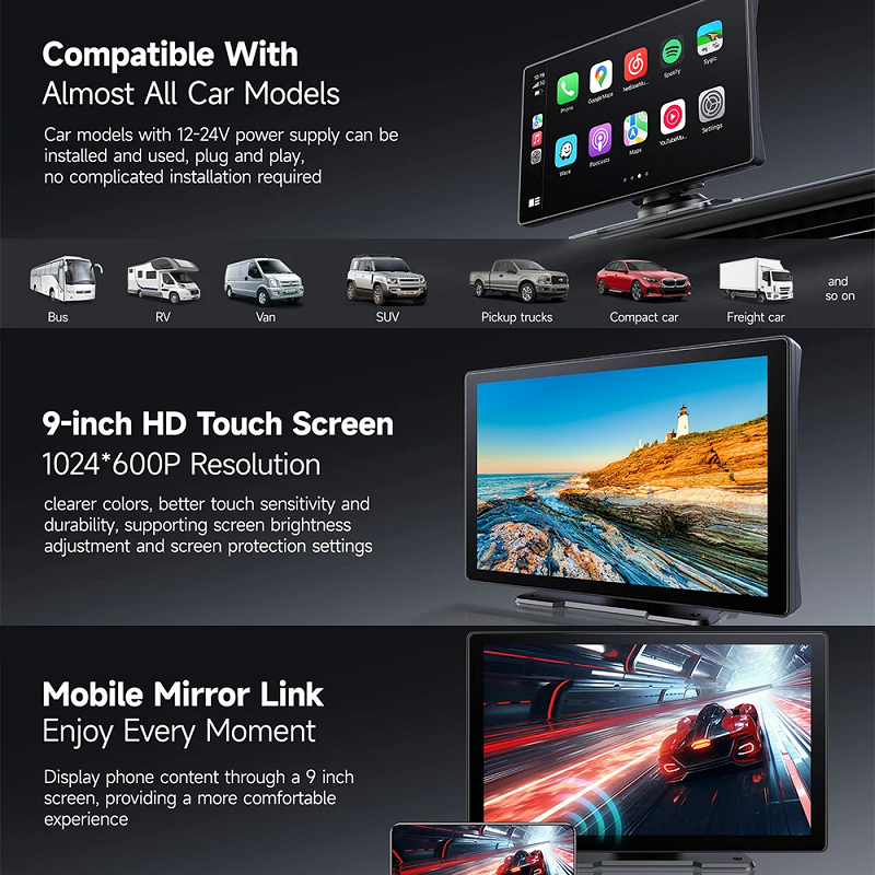 iLead 9 Inch Wireless Car Stereo with CarPlay & Android Auto WIFI Audio Player - Image 10