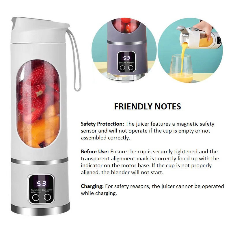 iLead Portable USB Rechargeable Juicer Blender Cup 450ml 8-Blade Smoothie Maker - Image 8