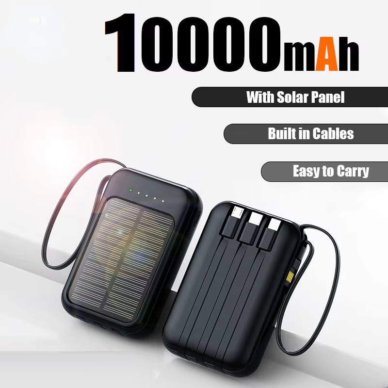 iLead 10,000mAh Solar Power Bank with Built-in Cable & LED Light – Portable Charger for Camping & Travel, White - Image 3