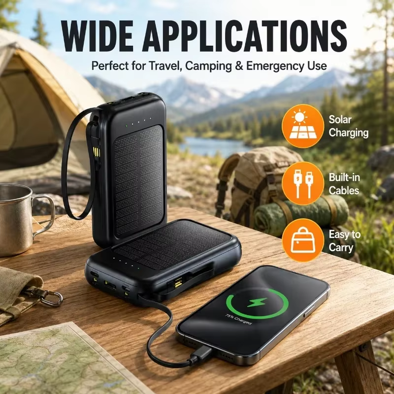 iLead 10,000mAh Solar Power Bank with Built-in Cable & LED Light – Portable Charger for Camping & Travel, White - Image 4