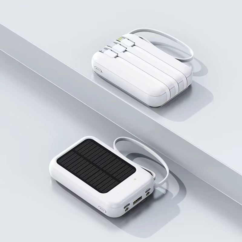 iLead 10,000mAh Solar Power Bank with Built-in Cable & LED Light – Portable Charger for Camping & Travel, White - Image 2