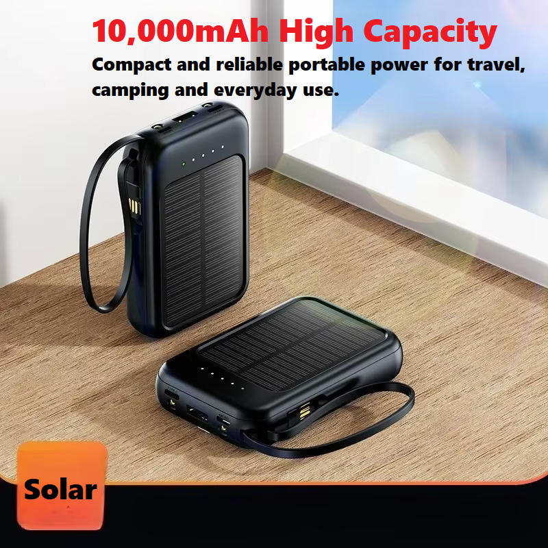 iLead 10,000mAh Solar Power Bank with Built-in Cable & LED Light – Portable Charger for Camping & Travel, White - Image 5
