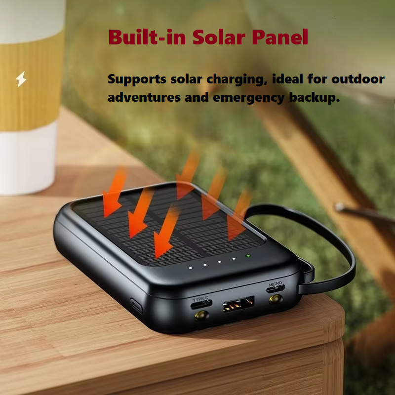 iLead 10,000mAh Solar Power Bank with Built-in Cable & LED Light – Portable Charger for Camping & Travel, White - Image 6