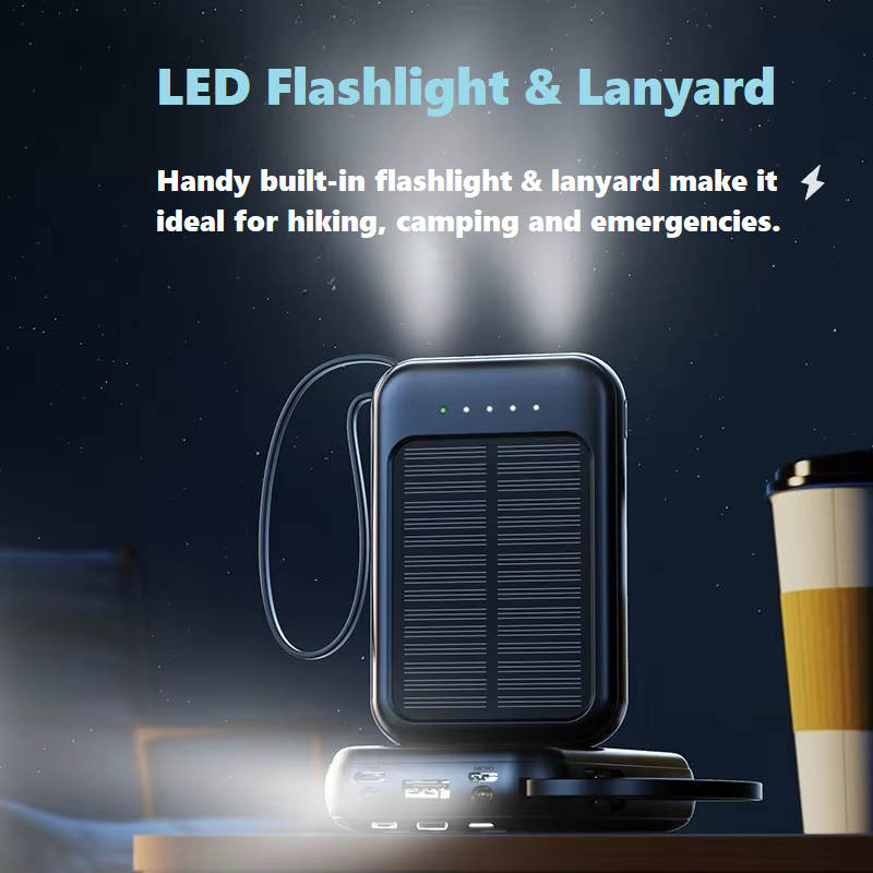 iLead 10,000mAh Solar Power Bank with Built-in Cable & LED Light – Portable Charger for Camping & Travel, White - Image 7