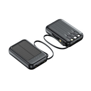 iLead 10,000mAh Solar Power Bank with Built-in Cable & LED Light – Portable Charger for Camping & Travel, Black
