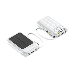 iLead 10,000mAh Solar Power Bank with Built-in Cable & LED Light – Portable Charger for Camping & Travel, White