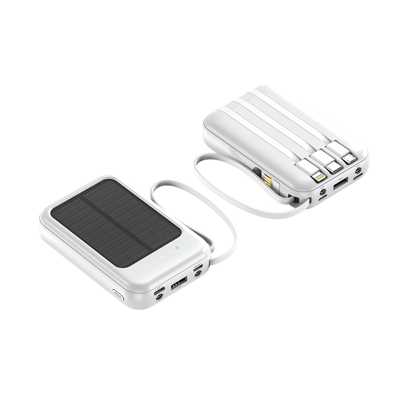iLead 10,000mAh Solar Power Bank with Built-in Cable & LED Light – Portable Charger for Camping & Travel, White