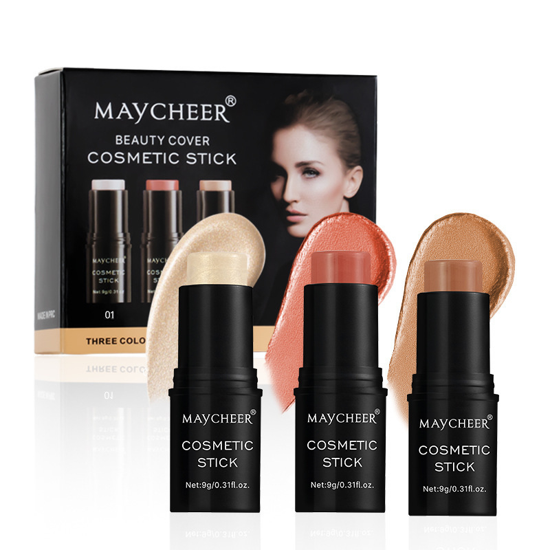 MAYCHEER 3-Piece Makeup Stick Set – Contour, Highlighter & Blush