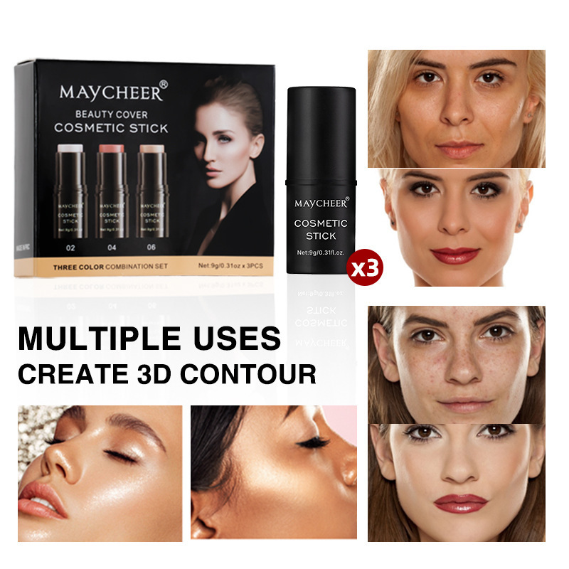 MAYCHEER 3-Piece Makeup Stick Set – Contour, Highlighter & Blush - Image 2