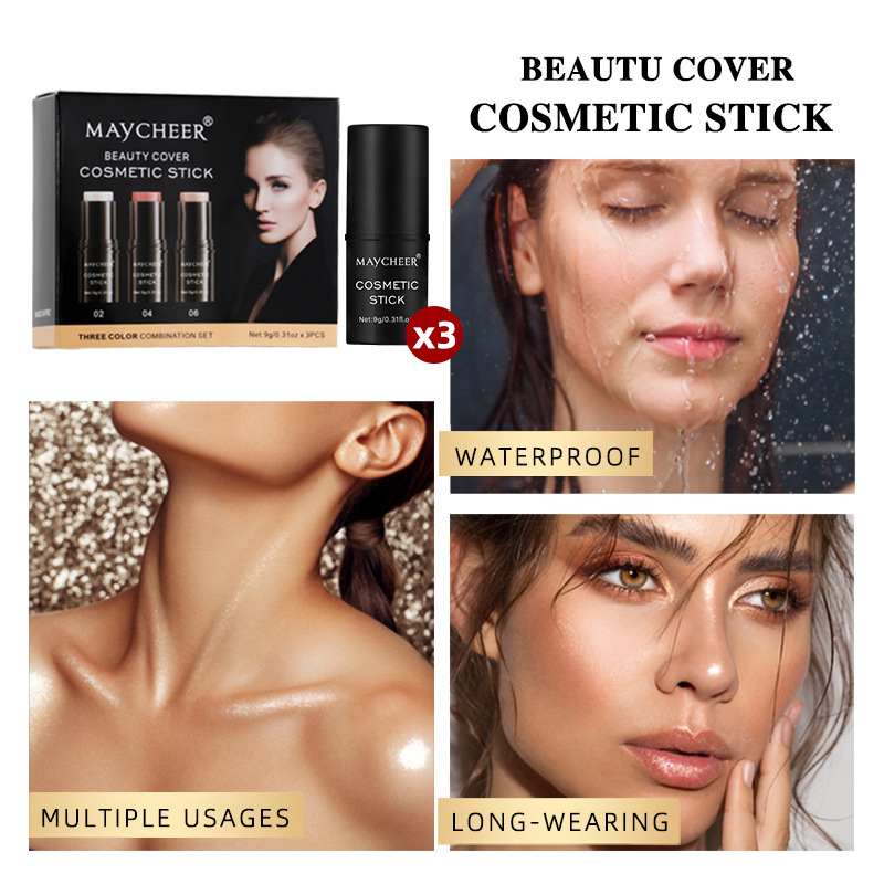 MAYCHEER 3-Piece Makeup Stick Set – Contour, Highlighter & Blush - Image 3