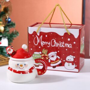 3D Christmas Ceramic Mug with Lid – Snowman Christmas Gift Cup