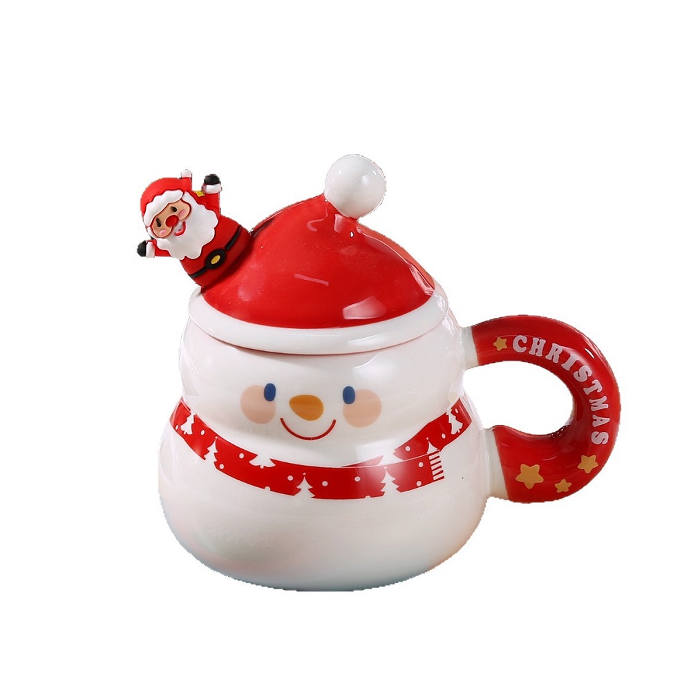 3D Christmas Ceramic Mug with Lid – Snowman Christmas Gift Cup - Image 2