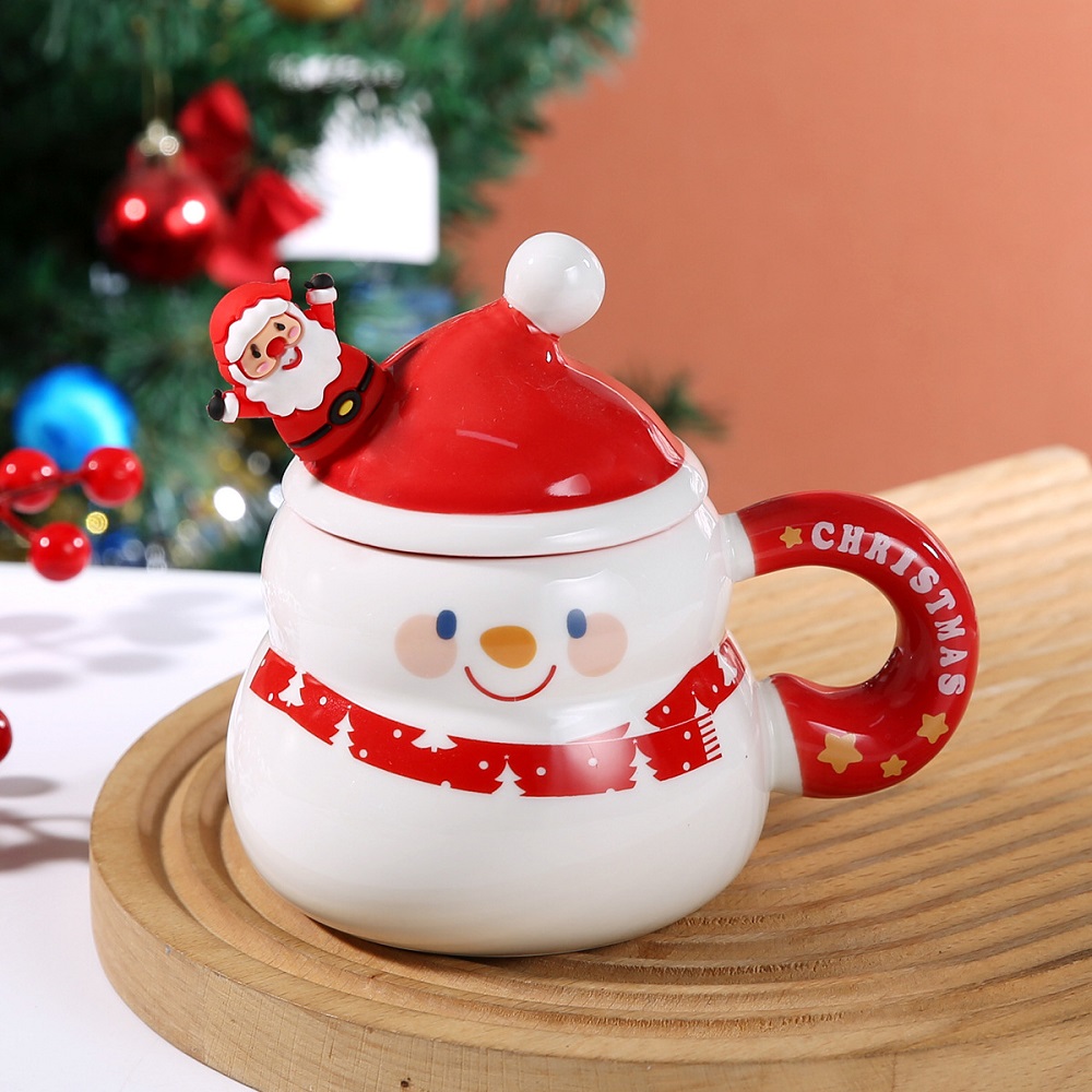 3D Christmas Ceramic Mug with Lid – Snowman Christmas Gift Cup - Image 3