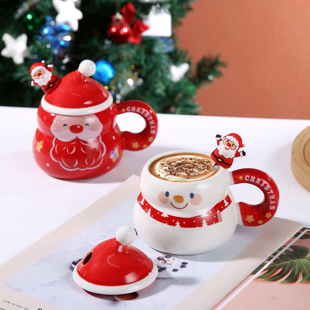 3D Christmas Ceramic Mug with Lid – Snowman Christmas Gift Cup - Image 4