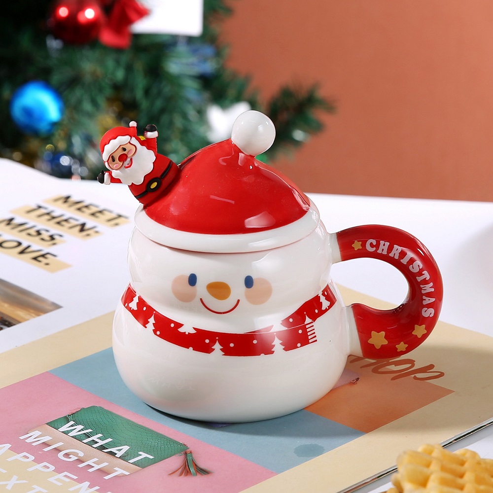 3D Christmas Ceramic Mug with Lid – Snowman Christmas Gift Cup - Image 5